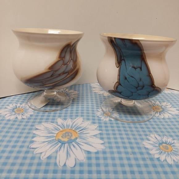 Zorza Hand-blown Opaque & Blue Art Glass Tealight/Bud Holders - Picture 4 of 11